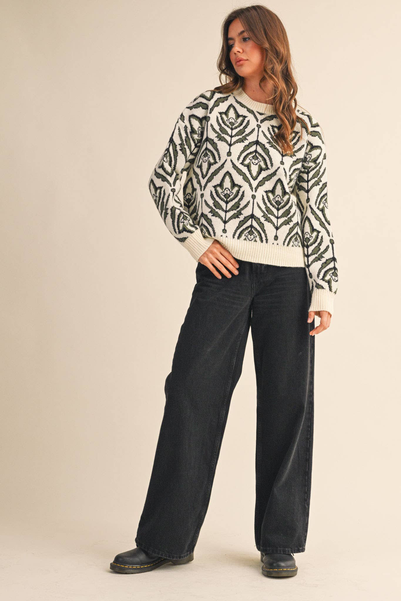 &MERCI - Wholesale Knit Sweater - Women's - FLORAL PATTERN KNIT SWEATER MSW1109537