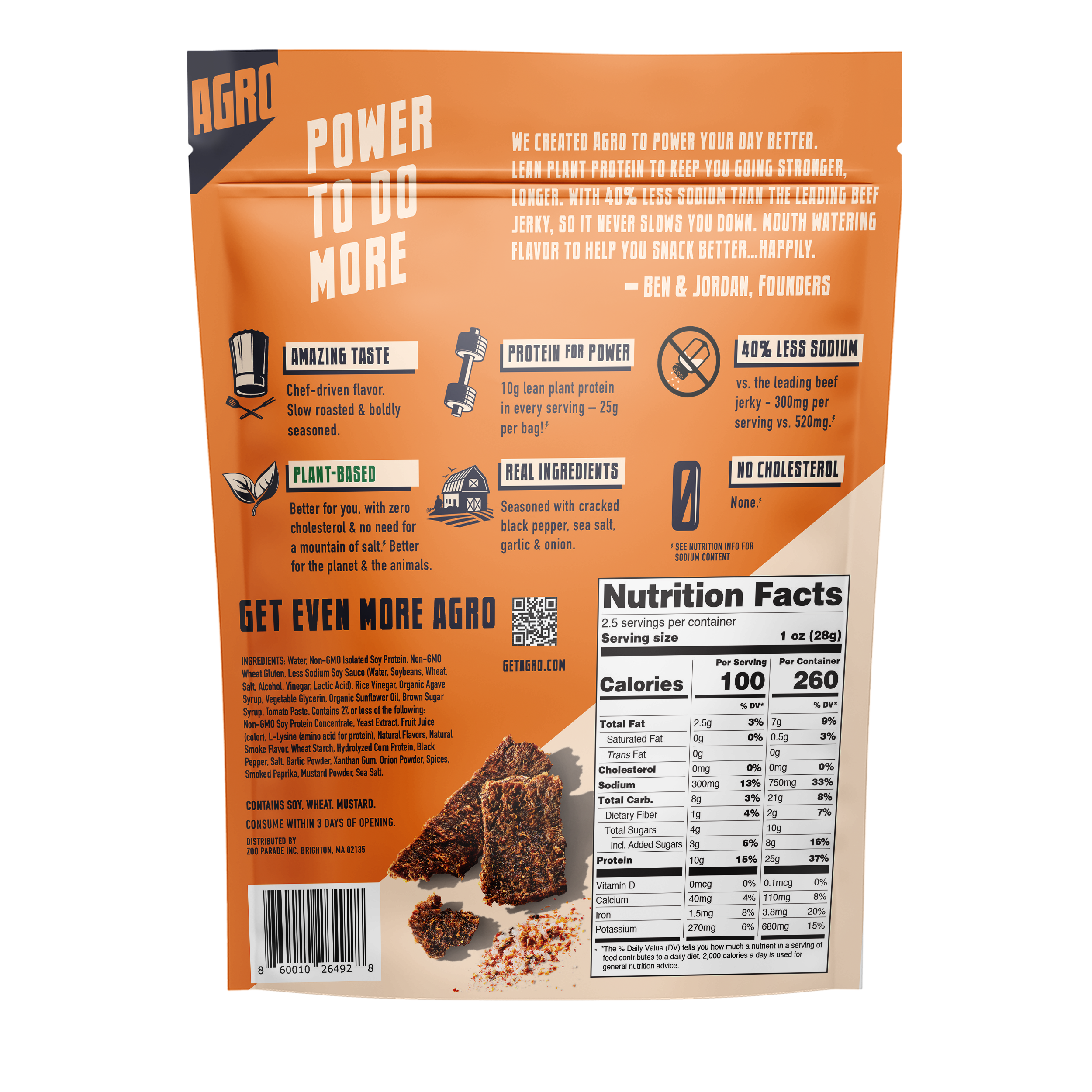 AGRO POWER Jerky - Wholesale Jerky - AGRO POWER Jerky - Vegan - Texas BBQ (8 x 2.5oz Bags)1