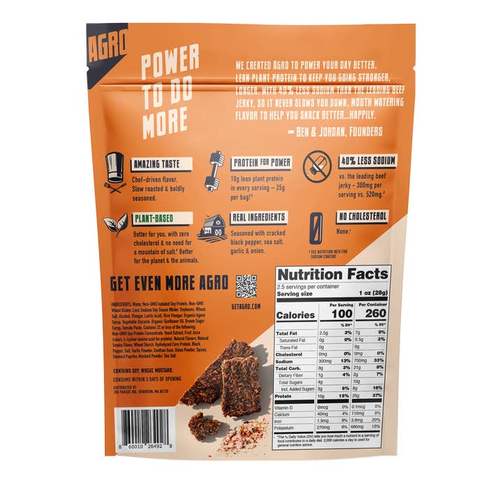 AGRO POWER Jerky - Wholesale Jerky - AGRO POWER Jerky - Vegan - Texas BBQ (8 x 2.5oz Bags)1