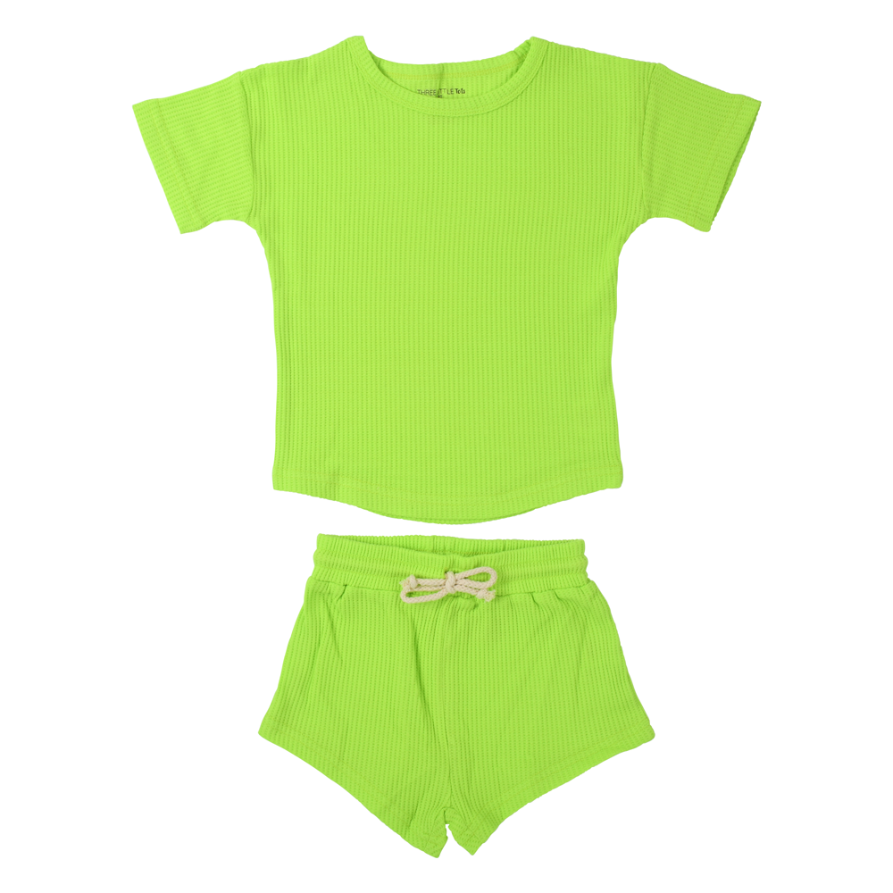 Three Little Tots – wholesale Top & short set – Kids – Lime Green Summer Waffle Toddler Top & Bottom Set34