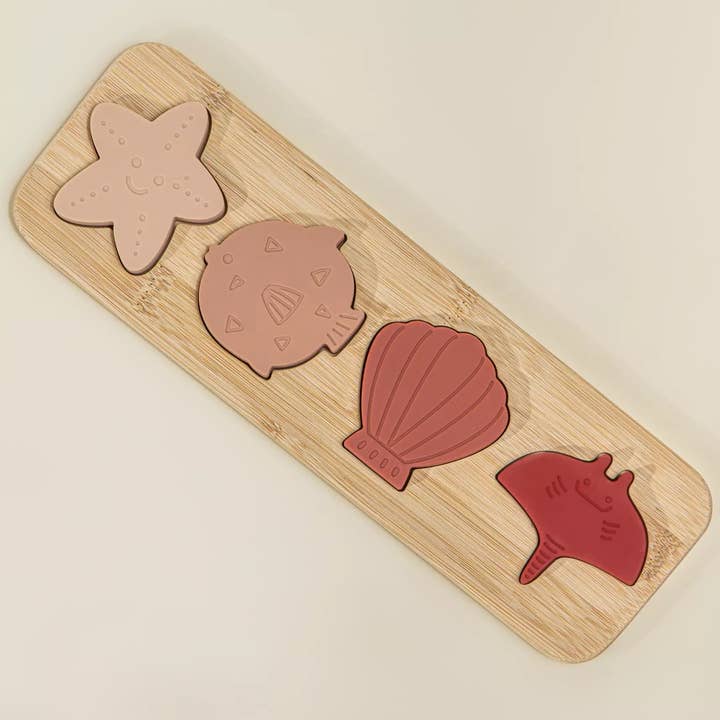 Coco Village - Wholesale Puzzle - Kids - Silicone Puzzle on Wooden Plate - Ocean