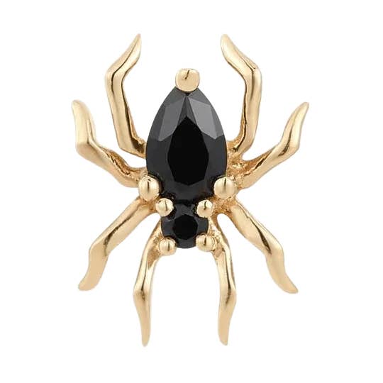 Arachne – Black Spinel Spider – 14K Gold Threadless End for wholesale by Piercing-zone