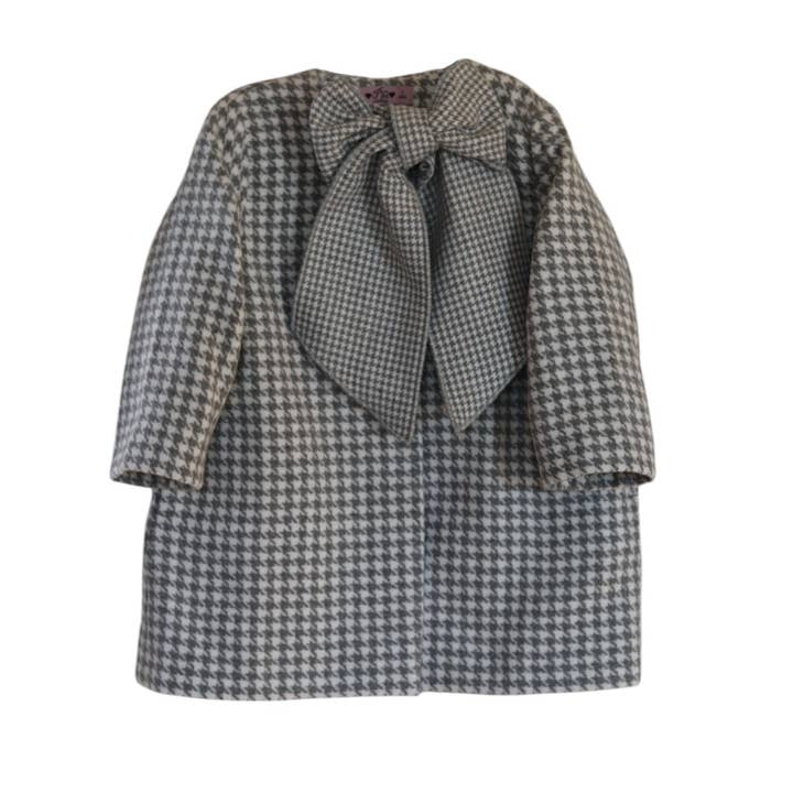 25591 Grey pied poule bow coat for wholesale by Phi Clothing