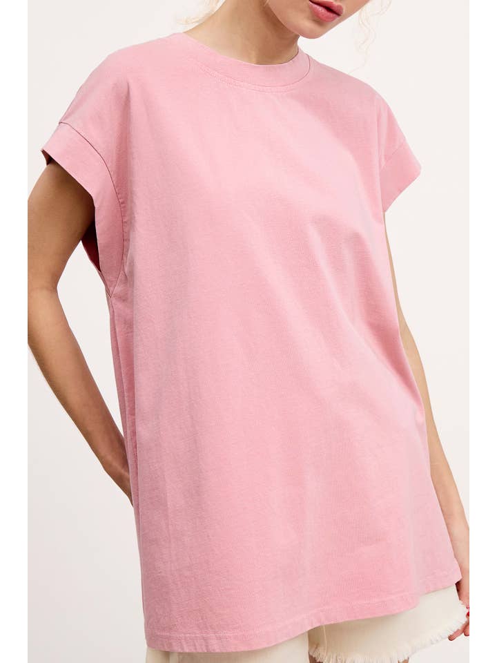 La Miel - Vente Tunique – femme - MCT7689-Haut à manches courtes et encolure ras-du-cou délavé au minéral7