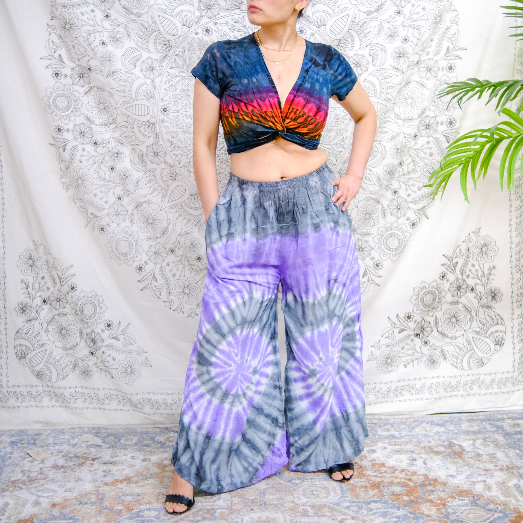 Karma Nepal Crafts - Vente Pantalon – femme - Pantalon Palazzo tie-dye style bohème3