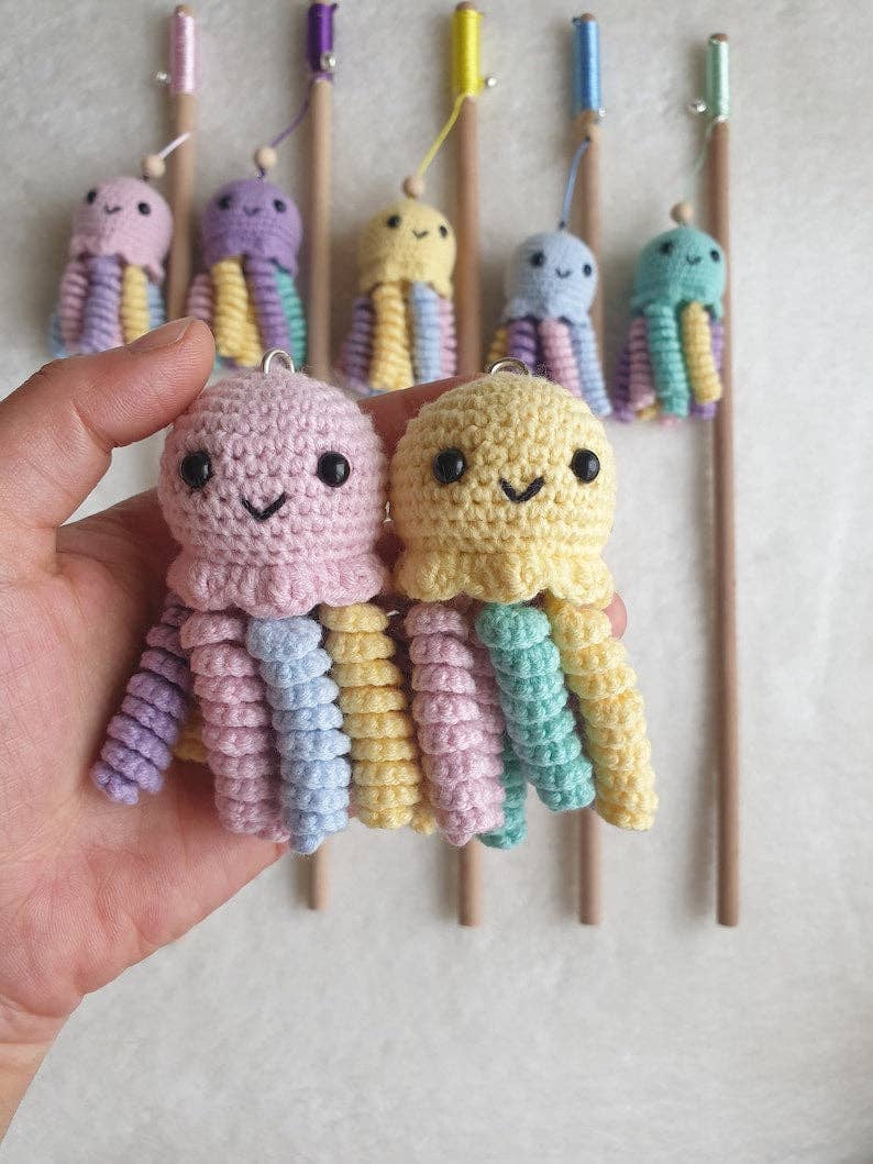 DIYSTORE - Vente Jouet – chat - canne à pêche pieuvre, jouet pour chat mignon, baguette pour chat, jouets pour chat méduse, canne à pêche pour chats, pêche pour chat, jouet pour chat à la cataire, canne en bois pour chat3