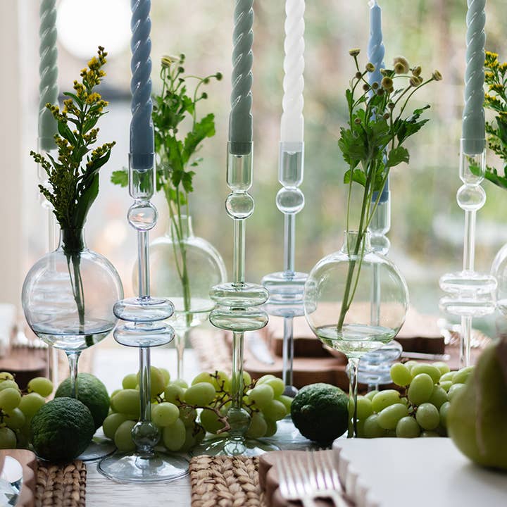 etúHOME - Wholesale Candle holder - Glass Candlestick Pair, Medium, Sage3