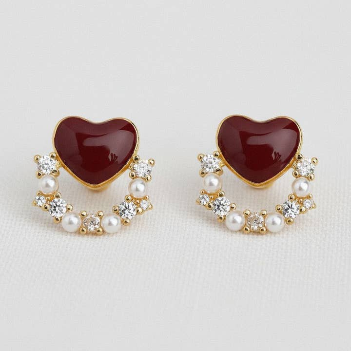 Heart-Shaped Gemstone Drop Earrings for wholesale by Ellemadera