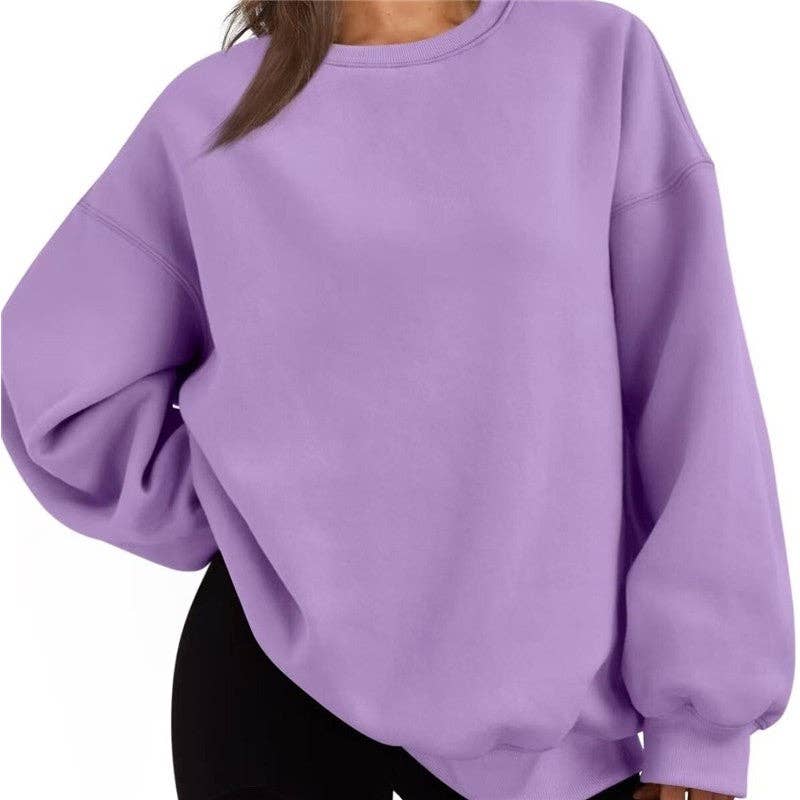 FurDecoration – wholesale Sweatshirt – Women's – Solid Color Loose Crewneck Sweatshirt3