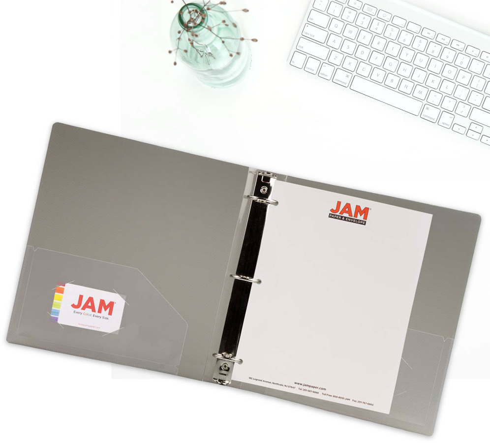 JAM PAPER - Vente Classeurs - Classeur en plastique JAM 2 pouces, classeur gris à 3 anneaux, 1/PK4