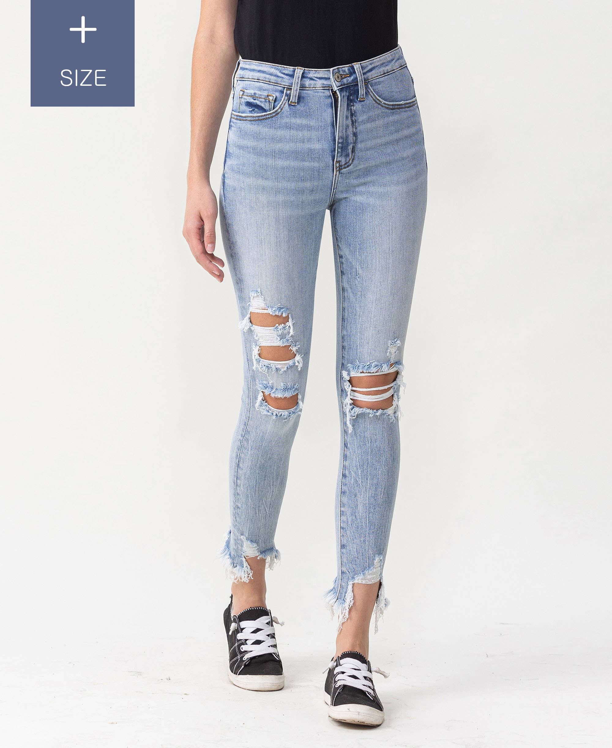 smigrende SKINNY JEANS MED HØJ HØJDE OG ANKEL I STORE STØRRELSER LV1078-P for engroshandel på Faire6