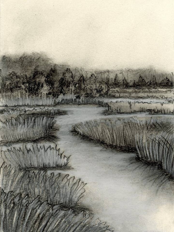 Charcoal Waterscape no. 4, 2025 - ART PRINT for wholesale by Hattie Darling