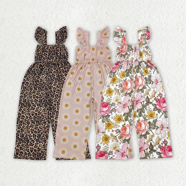 Combinaisons à manches papillon pour bébés filles avec marguerites pêche et motif léopard. pour la vente par Aier Wholesale