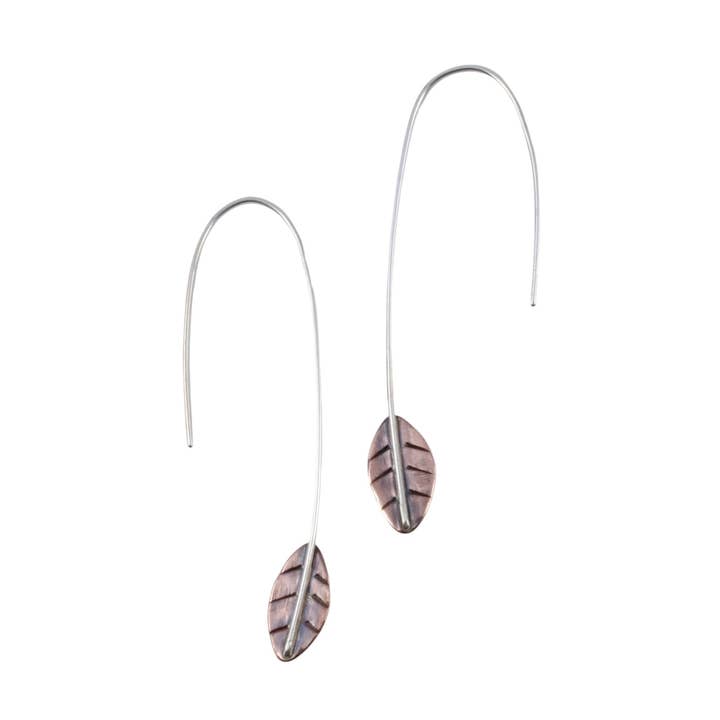 Sincerely Sarah - Wholesale Dangle Earrings - Copper Leaf Earring Threader Long0