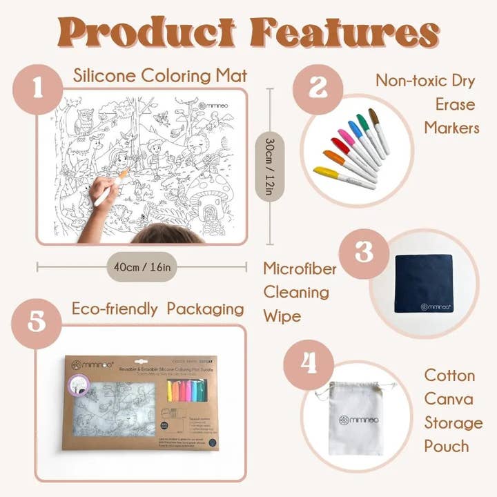 Miminoo - Wholesale Coloring Mat - Kids & Baby - Silicone Reusable Coloring Mat & Markers Set - Enchanted Forest2