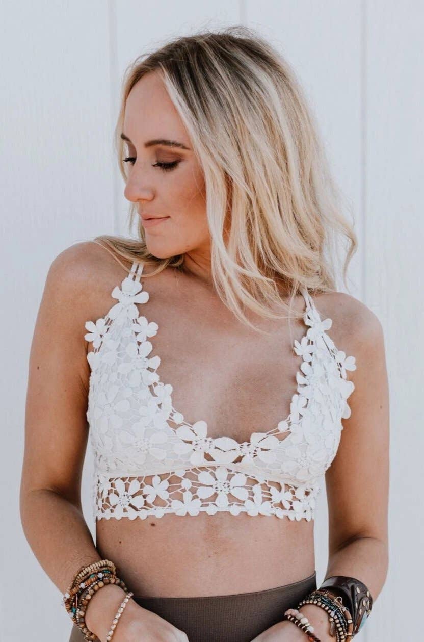 Dainty Daisy Crochet Bralette - White for wholesale on Faire2