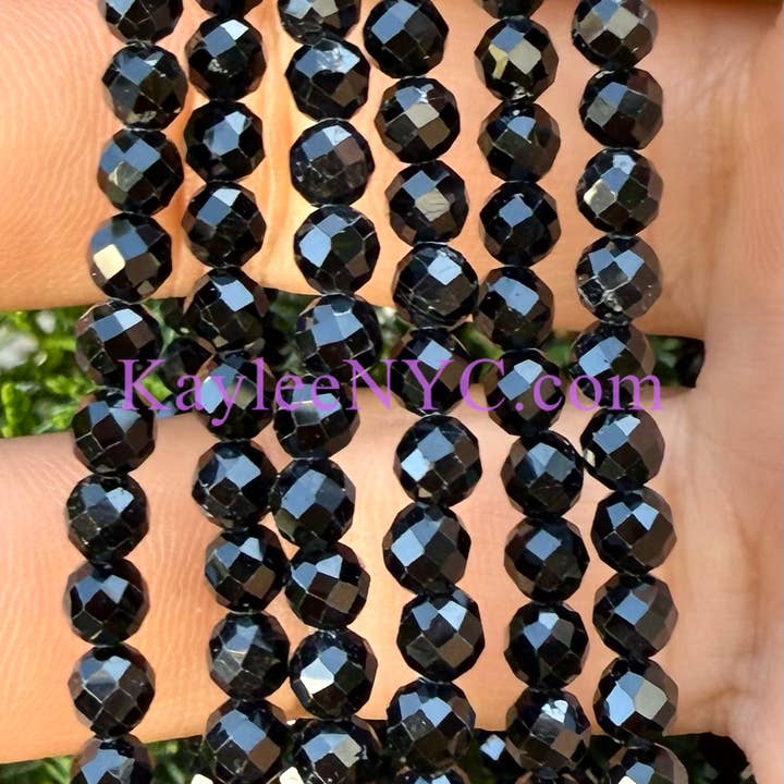 KayleeNYC - Wholesale Beaded Bracelet - Natural Faceted Black Tourmaline 4mm 7.5”