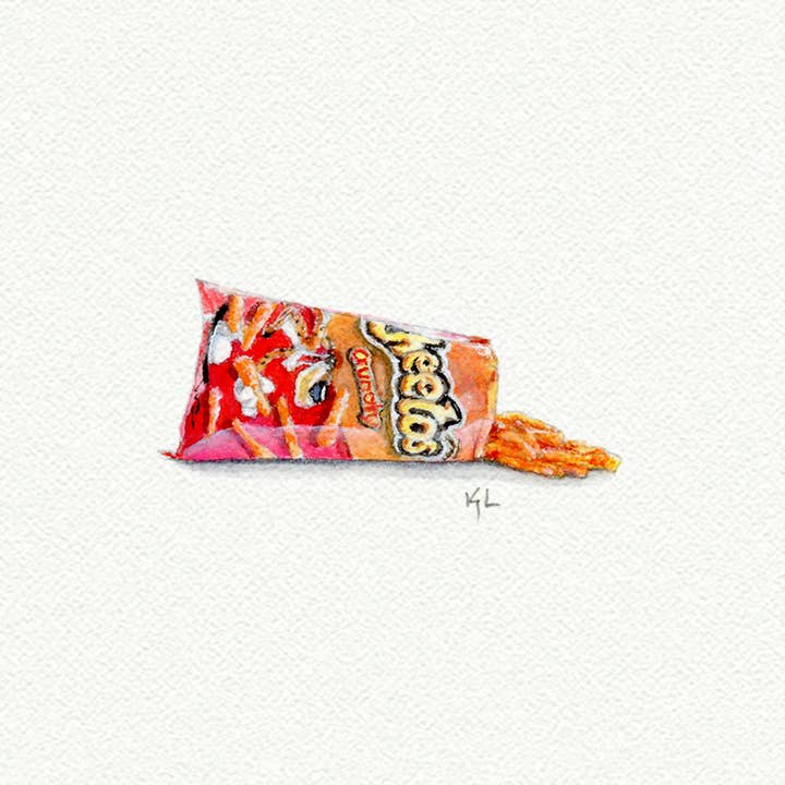 Cheetos Miniatur-Aquarellgemälde — Kunstdruck für den Großhandel von Karen Libecap Tiny Paintings
