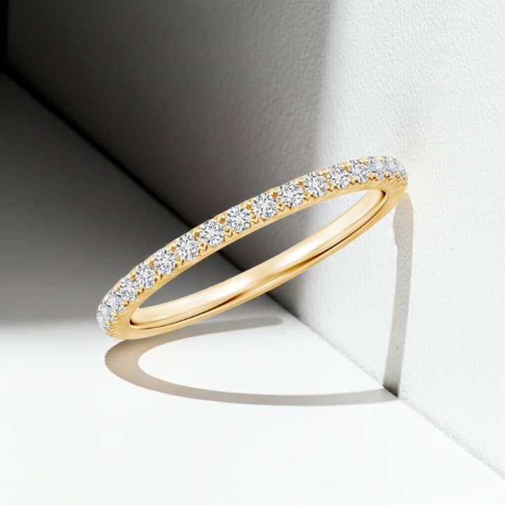 14K Solid Gold Diamond Half Stackable Wedding Ring Band for wholesale by Triple C Diamonds