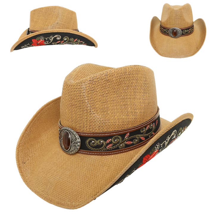 SP Sophia Collection - Wholesale Cowboy Hat - Women's - Western Embroidered Straw Woven Cowboy Hat 6