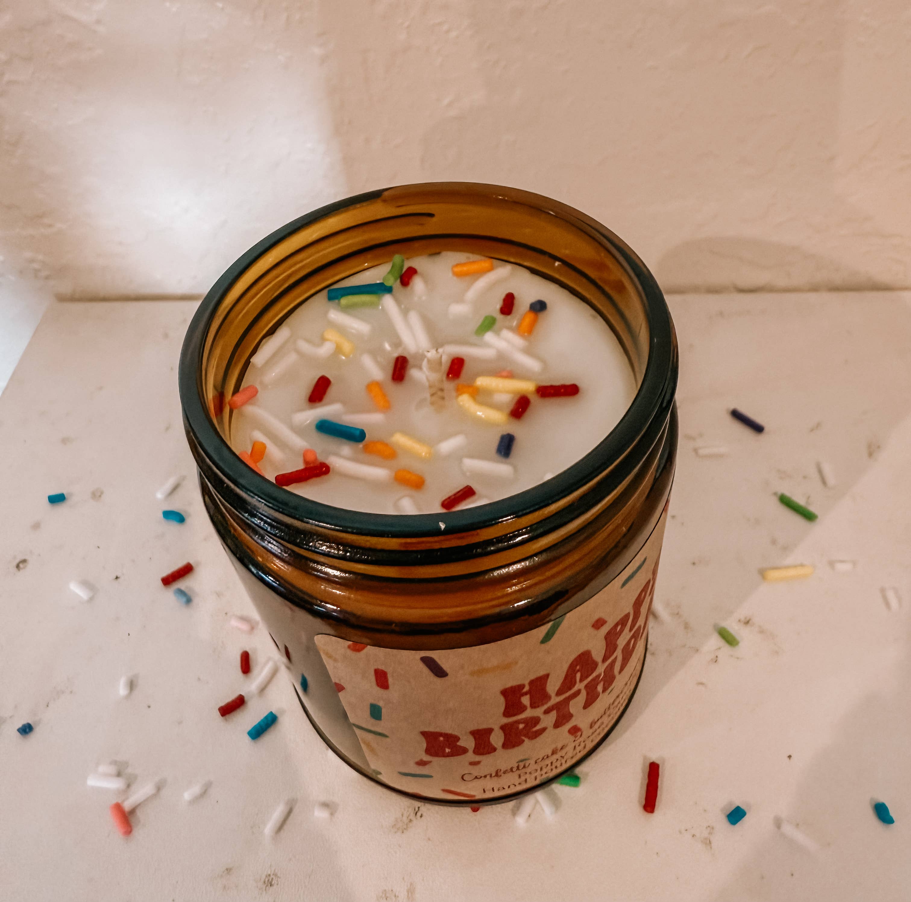 Poppy Rose Candle Co. - Wholesale Jar/Filled Candle - Happy Birthday!  Confetti cake 8 oz candle 1