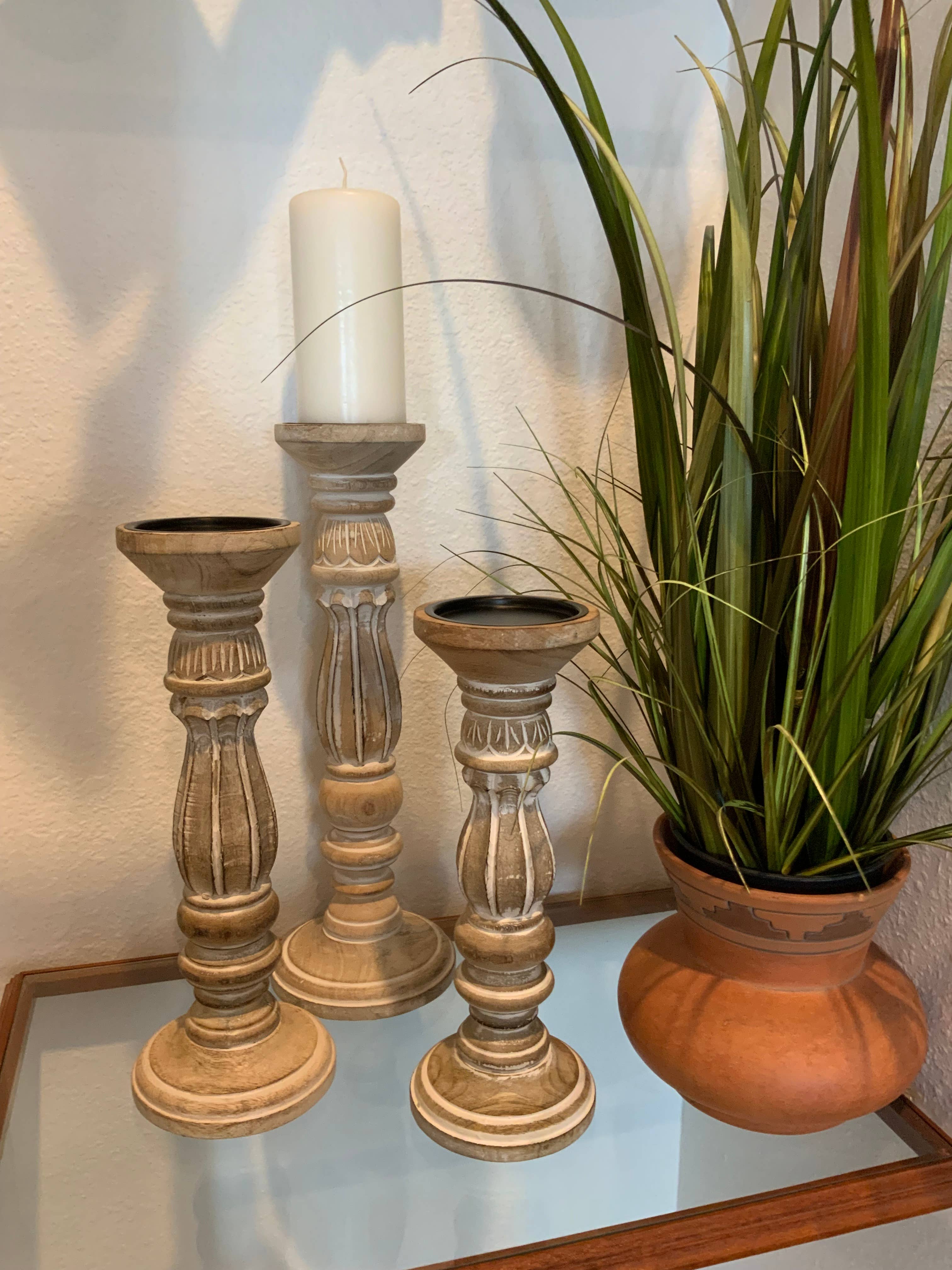 Wilco Home - Wholesale Candle Holder - NEW Set of 3 Annapolis Candle Holders-Bleached Mango Wood3