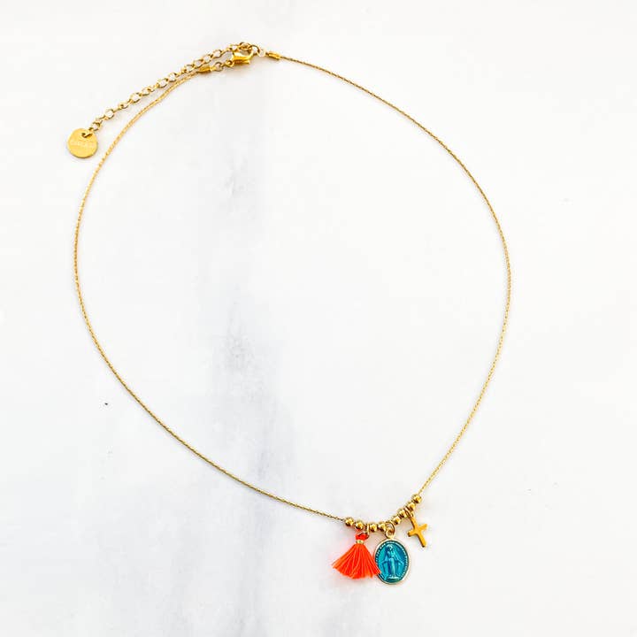 Rainbow Mary Necklace Precious Medals Turquoise for wholesale by LITCHI