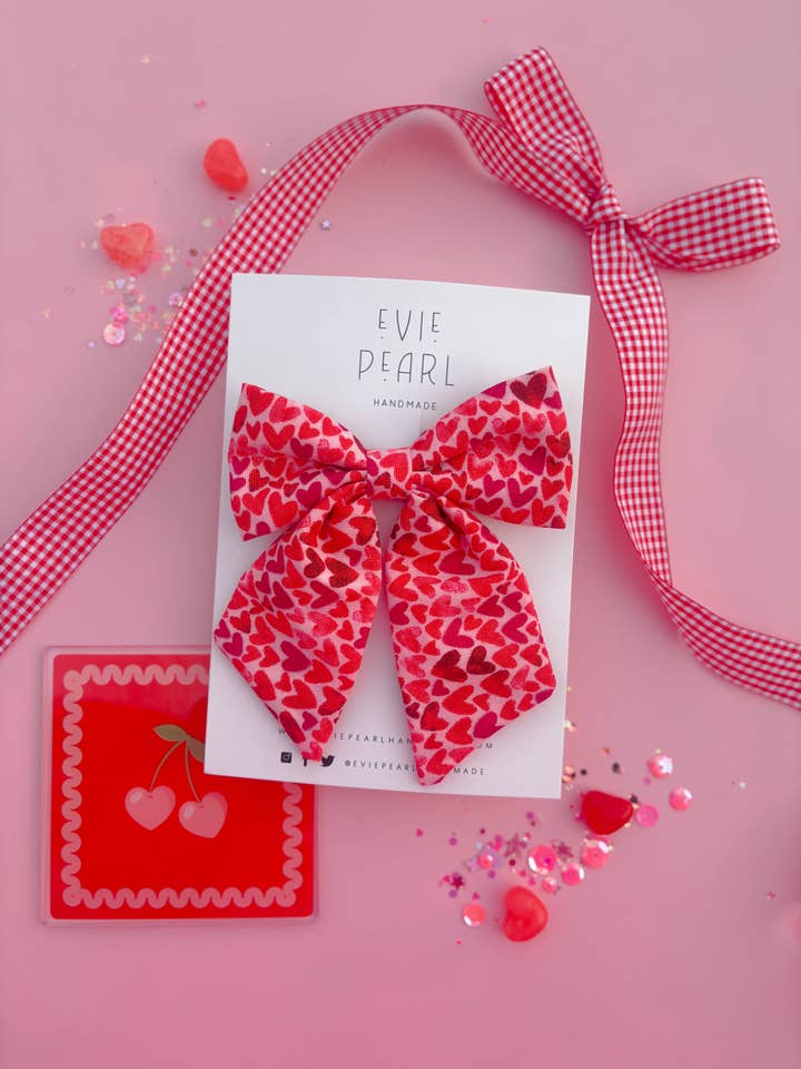 Pink Hearts Medium Sailor Bow for wholesale by Evie Pearl Handmade LLC