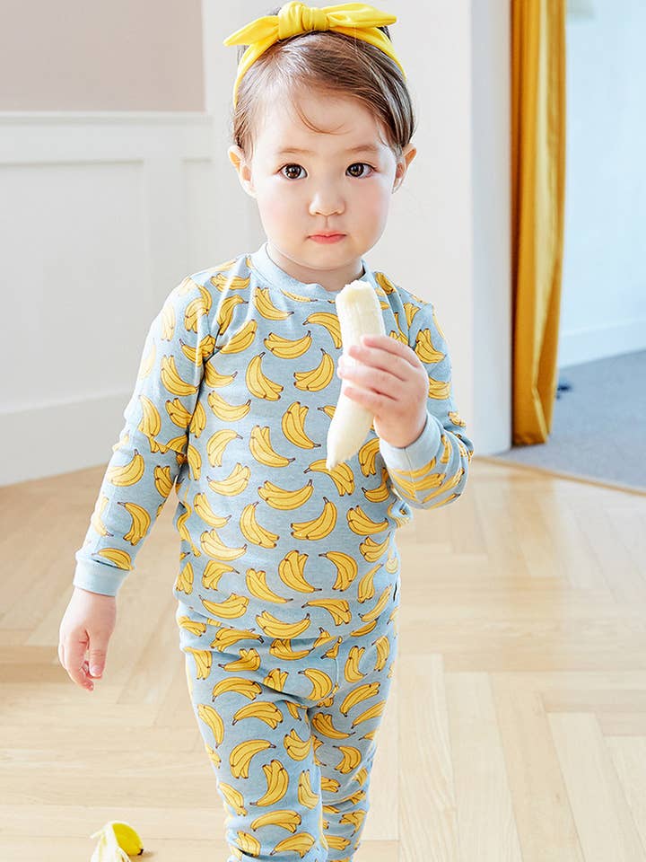 Blue Sweet Banana Long Sleeve PJ's for wholesale on Faire