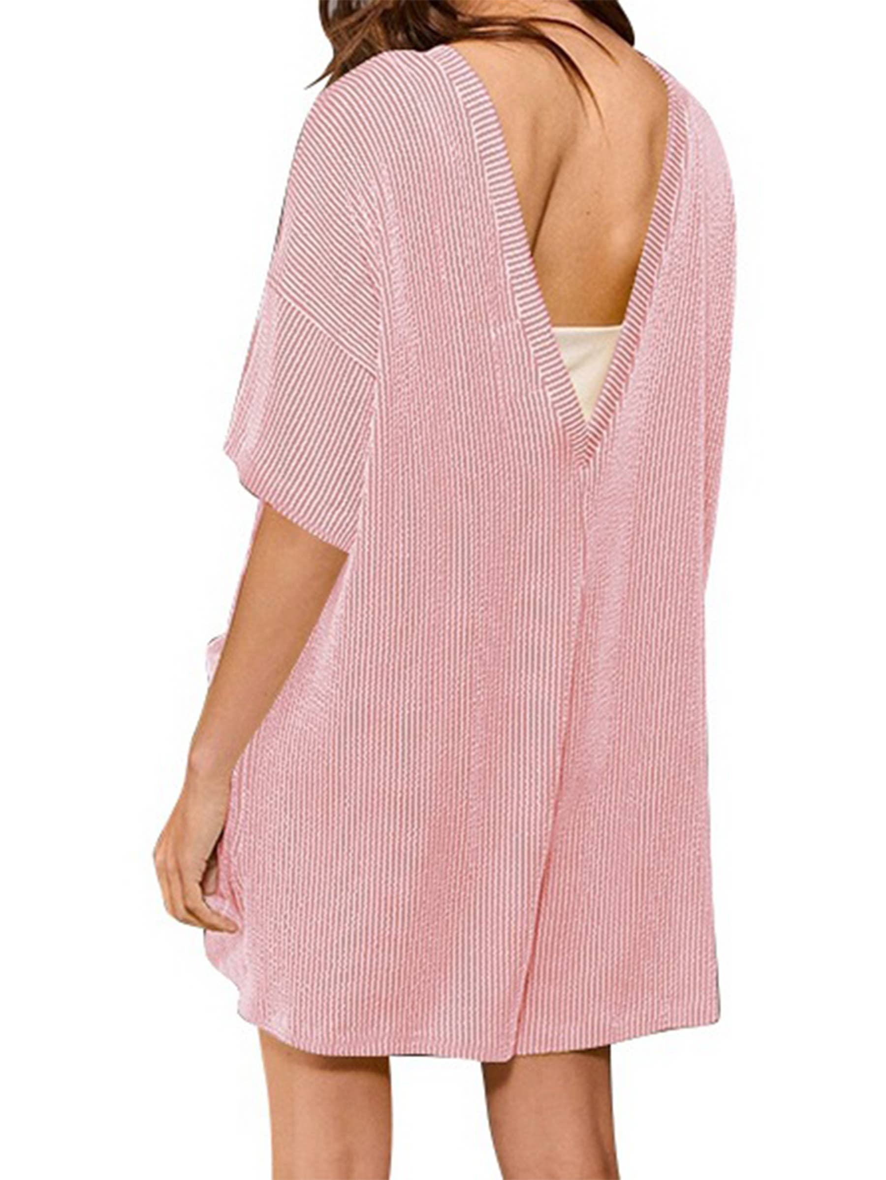 Wholesalesir - Wholesale Romper - Women's - Loose Pocket Back V-neck Short Sleeved Jumpsuit6