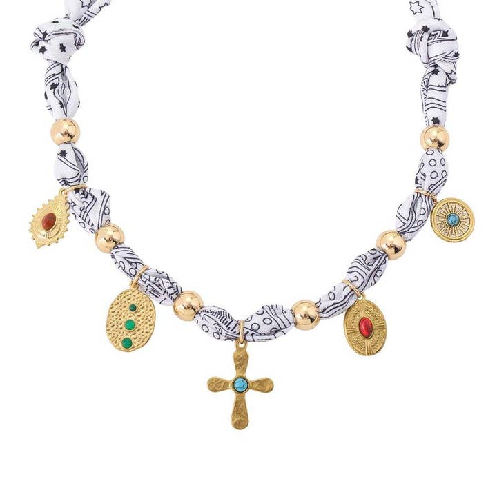 Oblige by G - Wholesale Pendant/charm necklace - Boho Bandana Charm Statement Necklace ND-104237