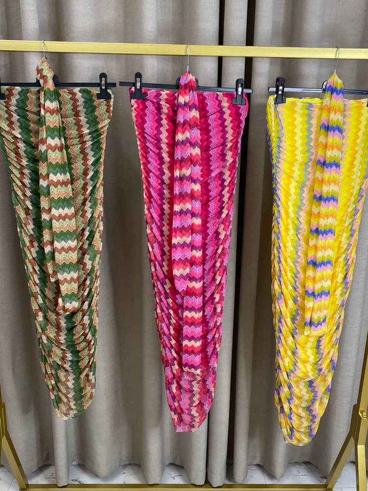 My Winners Direct - Wholesale Dress - Women's - Vanessa Zigzag Bandeau Mesh Ruched Midi Dress