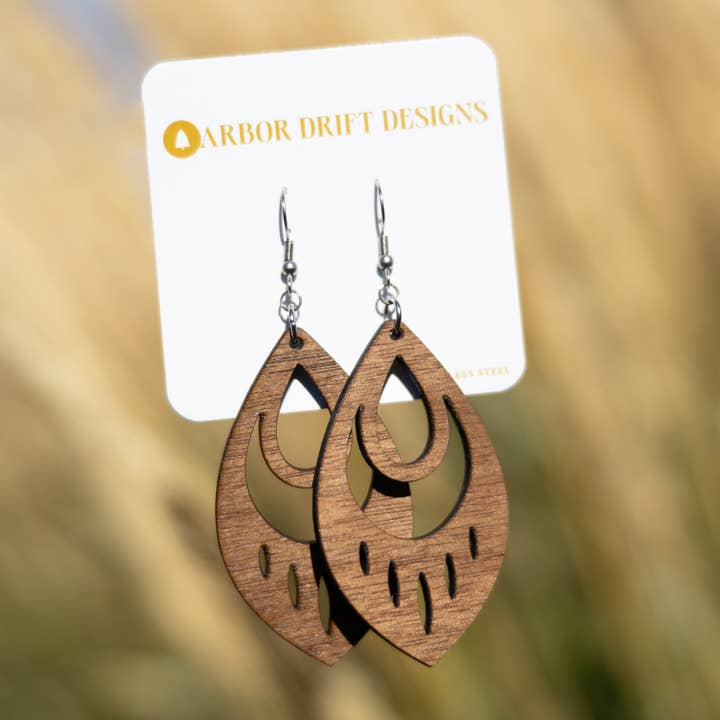 Harmony Teardrop Wooden Earrings for wholesale by Arbor Drift Designs
