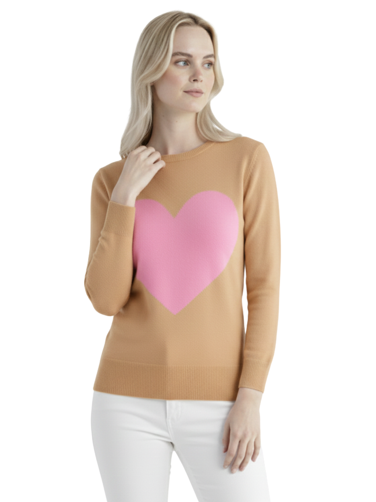 Mak - Vente Pull en maille – femme - Pull à col rond en chenille à manches 3/4 en forme de cœur MK359517