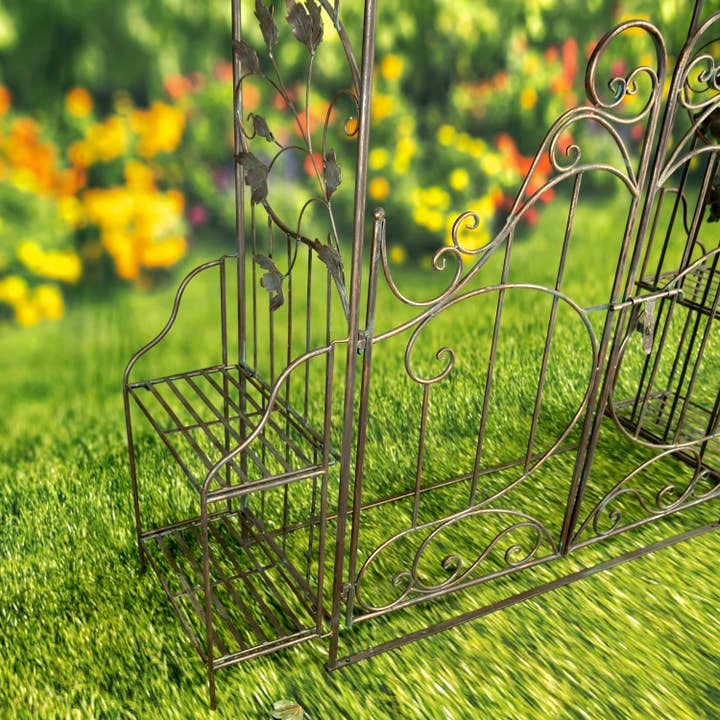 Zaer Ltd. International - Wholesale Outdoor Ornament/Decor - Iron Garden Gate w/Side Plant Stands "Stephania" in 3 Colors24