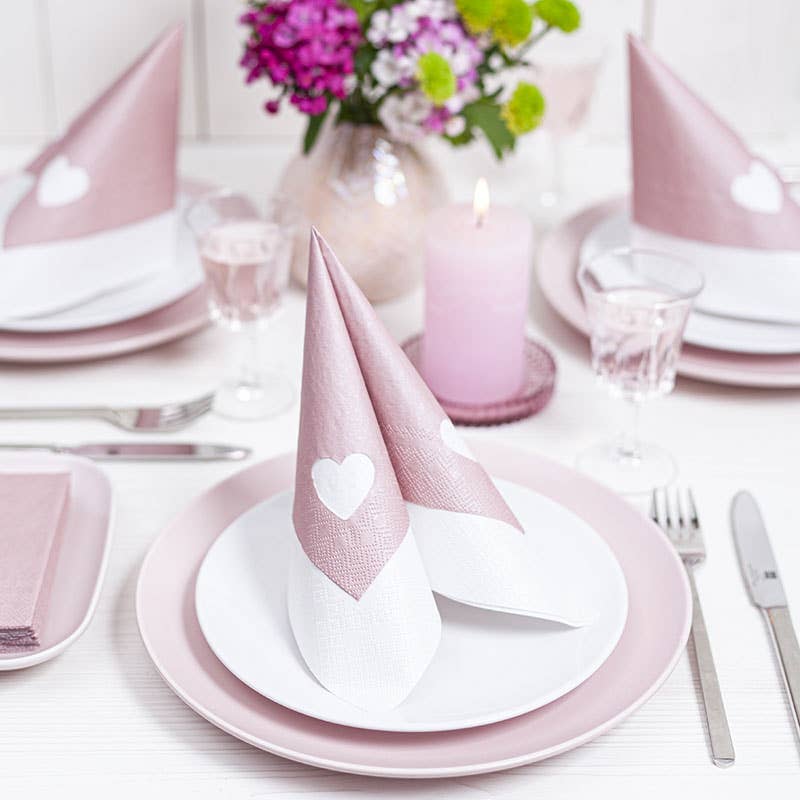 Home Fashion - Carl Dietrich GmbH - Wholesale Disposable Napkin - Cocktail napkins punched heart pearl effect antique rose