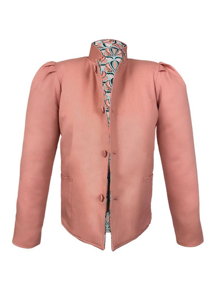 Magisch jasje voor dames van fleur-de-lis jacquard en koraalkeperstof voor wholesale door Casey Marks