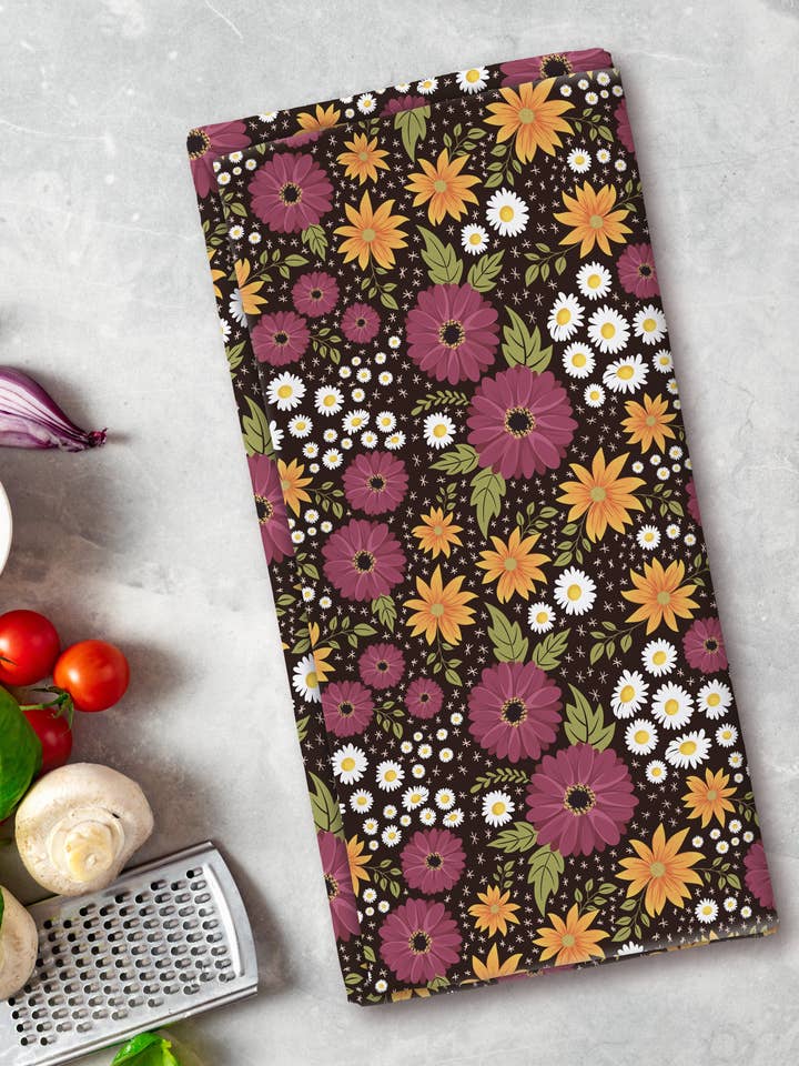Kökshandduk - Sommarvildblommor - Rosa/Guld - 48 x 69 cm för wholesale av Roxy Lane Design