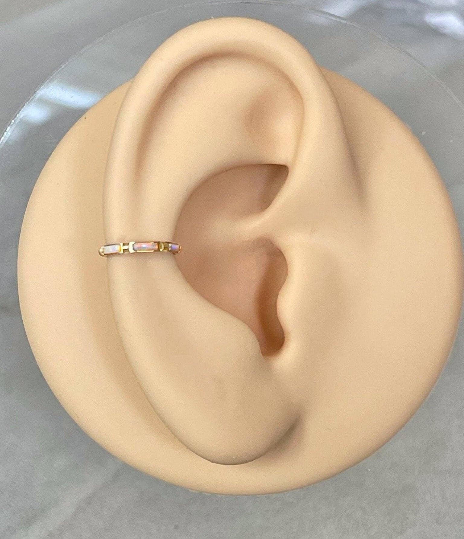 Elara Body Jewelry - Wholesale Single Earring - Gold Opal Conch or Helix Earring (16G | 8mm or 10mm | Titanium | Several Color Options)2