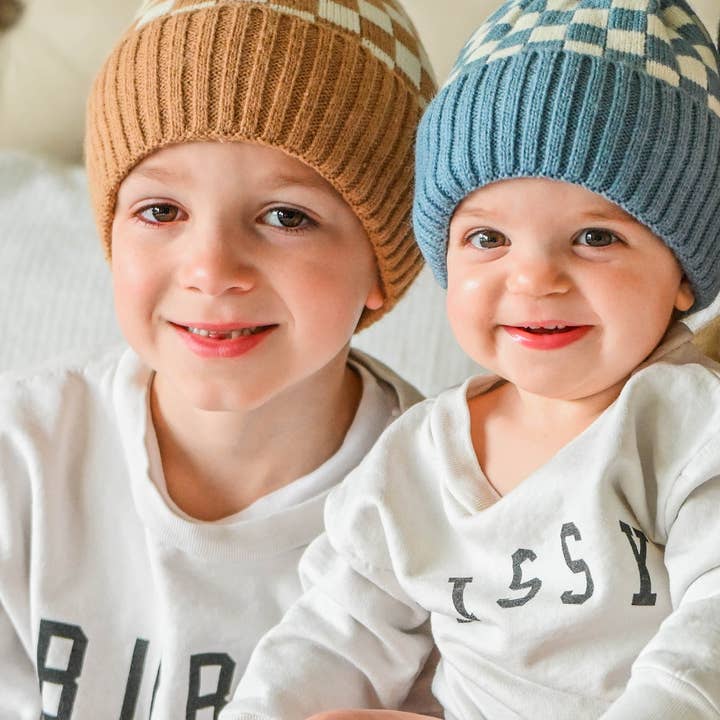 Bubu - Vente Bonnet – enfant - BONNET À MOTIF À CARREAUX - CAMEL2