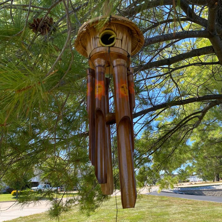 Painted Sunshine Birdhouse Bamboo Wind Chime for wholesale by Gitzell FairTrade