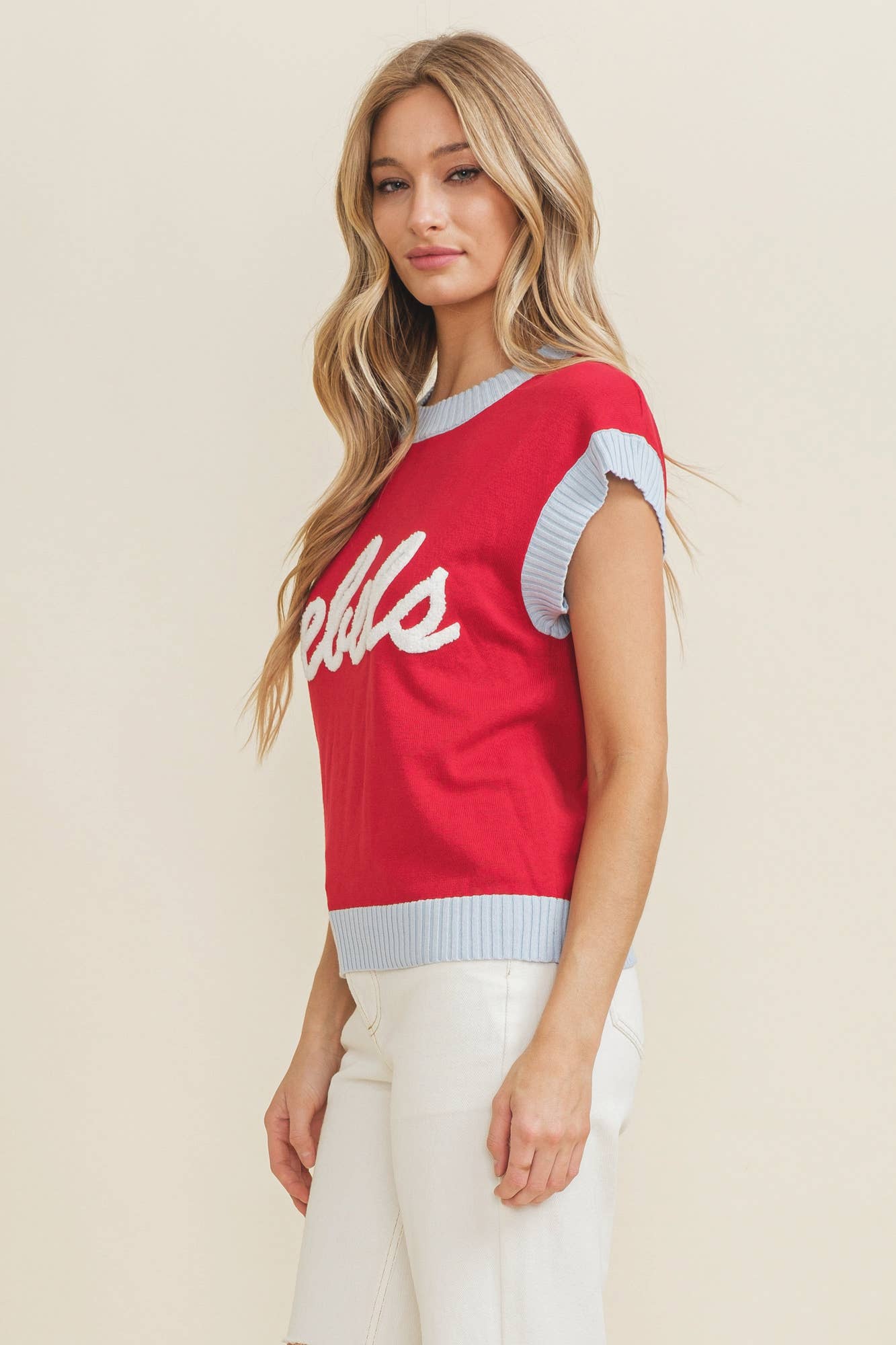 Rosso CSW10403Y - Maglione in maglia da donna Rebels Game Day in vendita all'ingrosso su Faire2