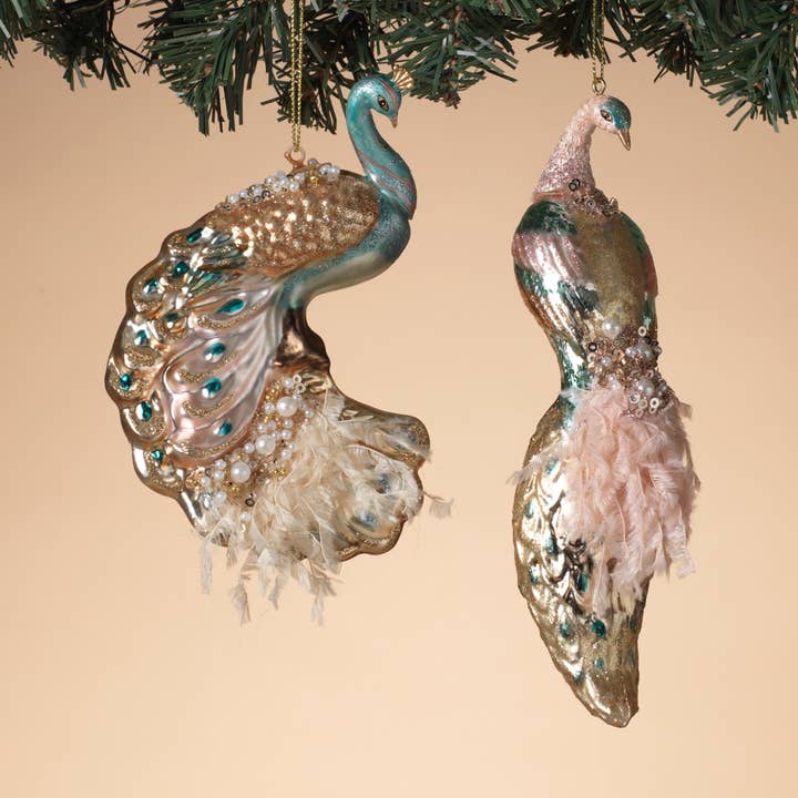 Promo 5.25"H Glass Peacock Ornament, 2 Asst for wholesale by The Gerson Companies