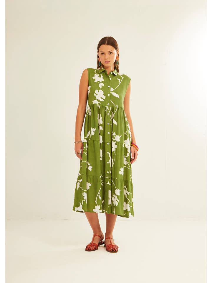 XANTIK - Wholesale Dress - Women's - Green Silhouette Button Strap Dress1