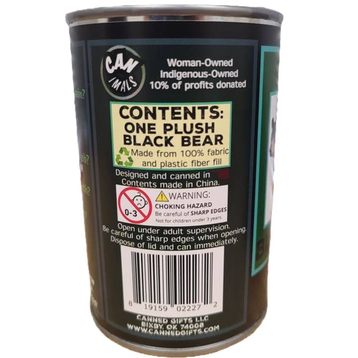 Canned Gifts - Wholesale Stuffed/Plush Toy - Kids & Baby - Russ the Canned Black Bear | Stuffed Zoo Plush w/Jokes |Gift