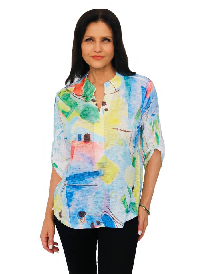 Impulse California – wholesale Blus - Dam – 292P819 Mandarin-krage med rullade och flikade ärmar