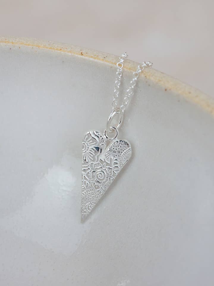 Sterling Silver Long Heart Charm Pendant for wholesale by Lucy Kemp Jewellery