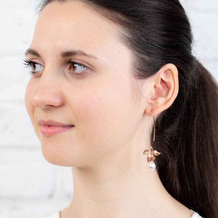 Catalea - Vente Boucles d'oreilles pendantes - Boucles d'oreilles or rose perles de Sienne1