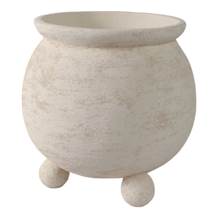 Sagebrook Home - Wholesale Plant Pot - Planter - Ivory Pottery Round Textured On Ball Feet, 9 in.7