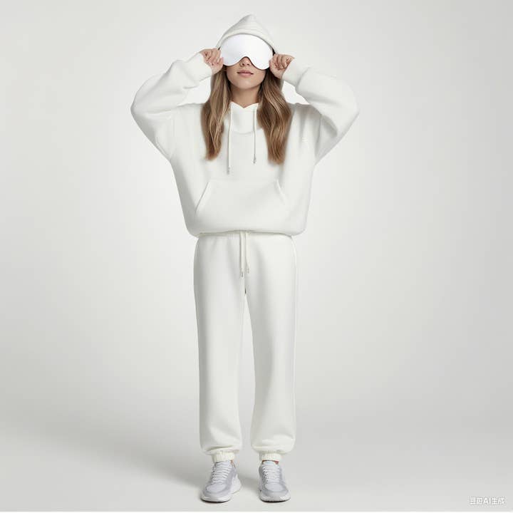 Conjunto Casual de Hoodie e Calças de Cor Sólida por atacado de Sheer Trend